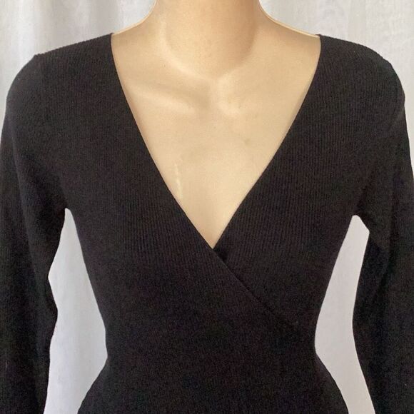 ASTR The Label Faux Wrap Ribbed Knit Sweater Dress Women’s Small Black Bodycon H - Picture 3 of 9